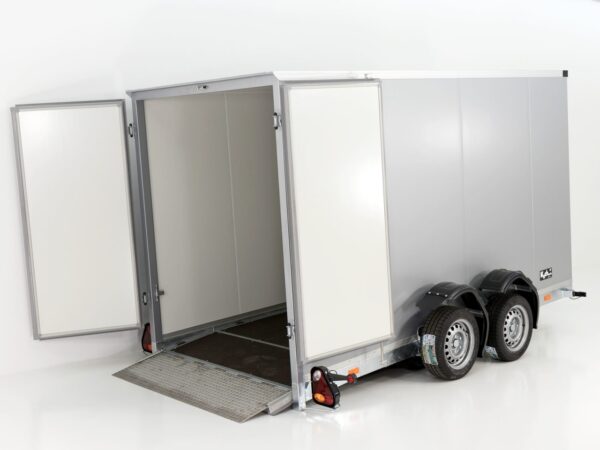Remorque abaissable Vezeko 157x344cm hauteur:190cm 2,7t|argent
