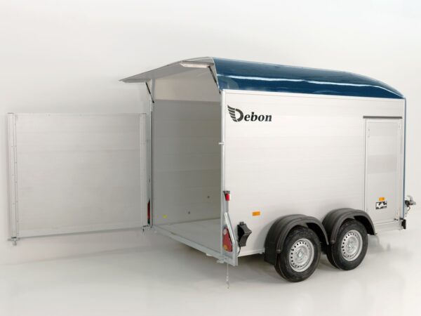 Remorque cargo Debon 163 x 300 cm H:200 cm 2,0 t | Alu | Polybug | Porte | Bleu